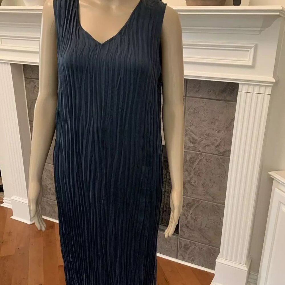 NWT EILEEN FISHER ALPINE CRUSHED CUPRO V-NECK K/L TIERED DRESS - Picture 6 of 6